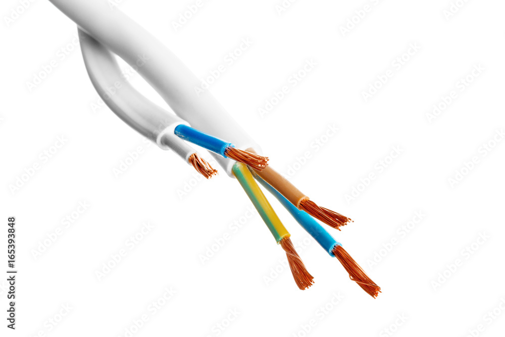 Electric screened cable with many wires isolated on white Electric screened cable with many wires isolated on white