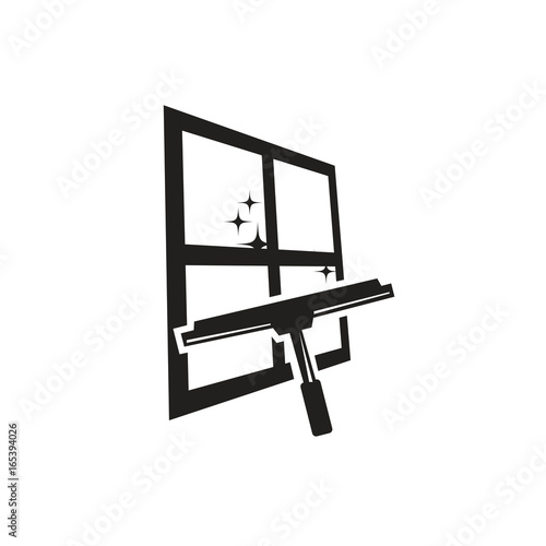 outline of window with wiper and glitter, icon design, isolated on white background.