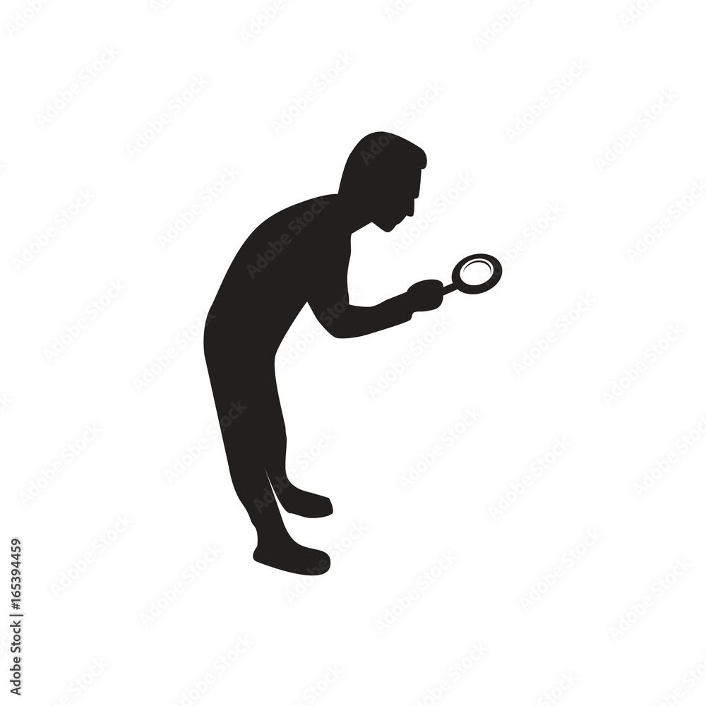 silhouette for a person searching using a magnifying glass, illustration, isolated on white background.