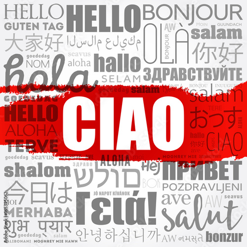 Ciao (Hello Greeting in Italian) word cloud in different languages of the world, background concept