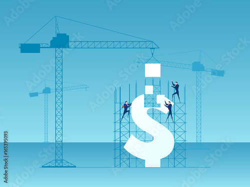 Business team construction crane and building money. Investment and success concept.