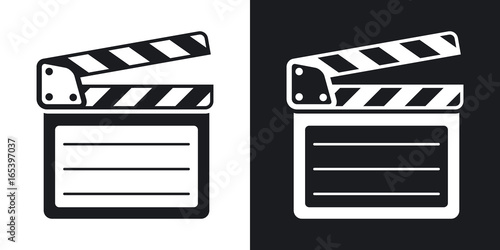 Vector clap board icon. Two-tone version on black and white background