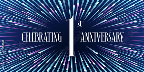 1 years anniversary vector icon,  banner. Graphic design element or logo with abstract background for 1st anniversary