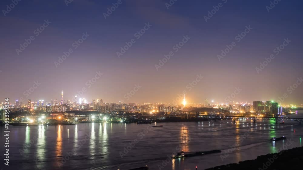 Time lapse of yangtze river skyline in nanjing city,china ,from day to night Time lapse of yangtze river skyline in nanjing city,china ,from day to night