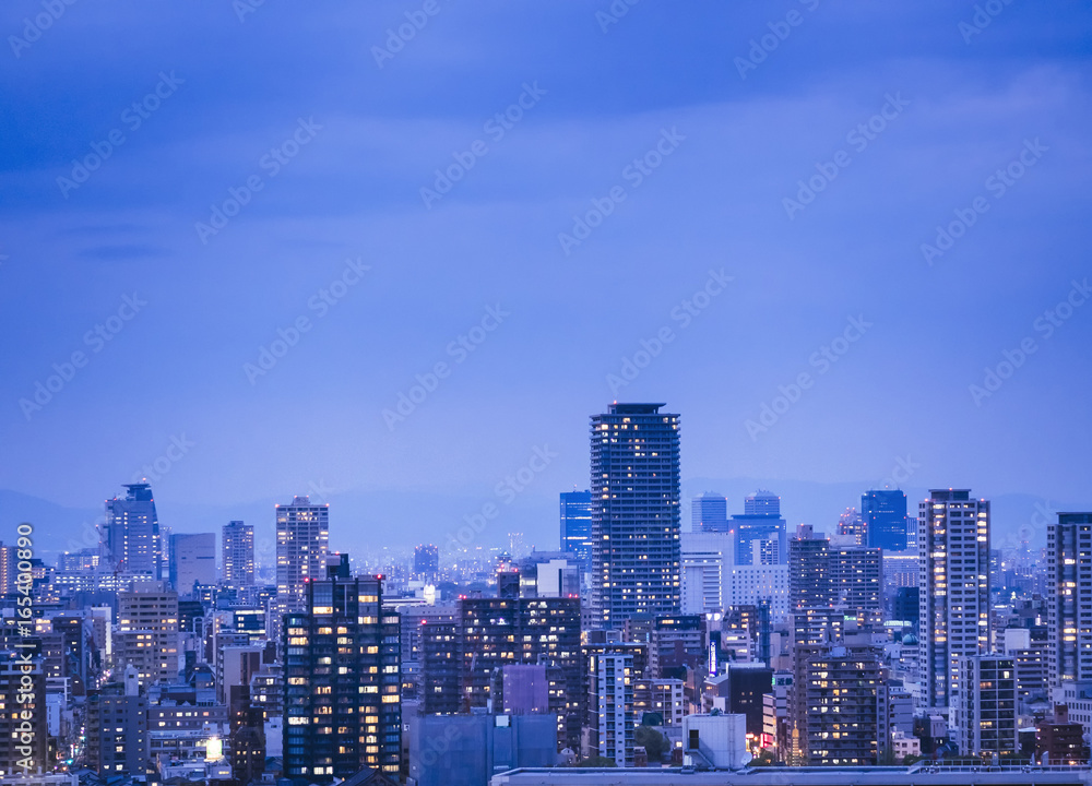 City scape night scene skyline Building with lighting