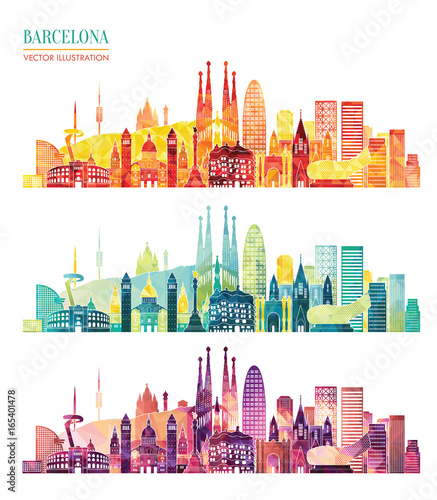 Barcelona skyline detailed silhouette. Travel and tourism background. Vector illustration