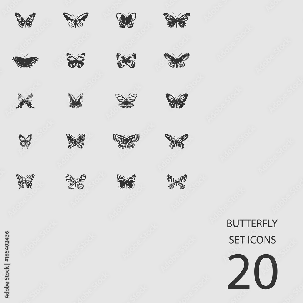 Butterfly set of flat icons. Vector illustration