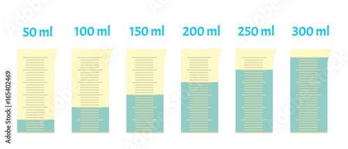 Measuring plastic glass with different water capacity icon, measure cup with accurate metric. Kitchen cooking equipment symbol