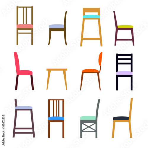 A vector set of chairs. Different kind of chairs. Flat design illustration