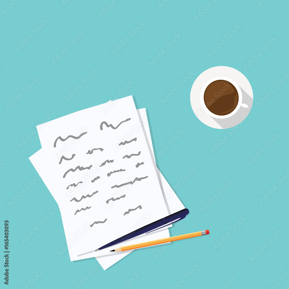 Paper sheet with abstract text under work desk vector illustration, concept of writing letter, writer desk, workspace, paper work, cartoon design background top view. Stock Vector | Adobe Stock Paper sheet with abstract text under work desk vector illustration, concept of writing letter, writer desk, workspace, paper work, cartoon design background top view. Stock Vector | Adobe Stock