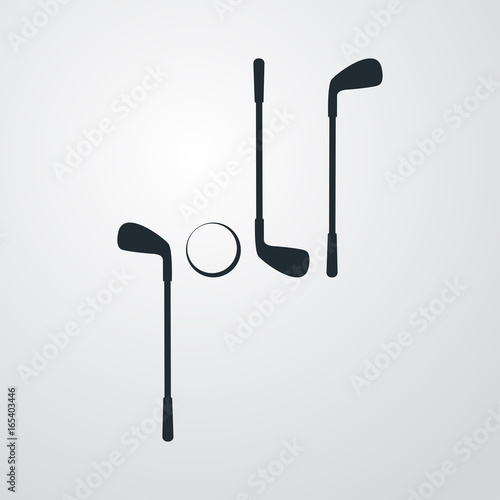 Icono plano golf con palos y pelota sobre fondo degradado