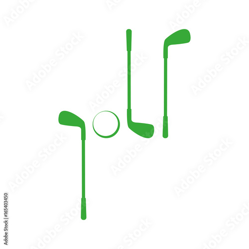 Icono plano golf con palos y pelota verde sobre fondo blanco