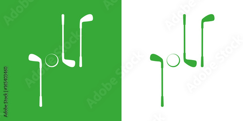 Icono plano golf con palos y pelota verde y blanco