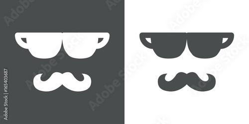 Icono plano tazas de cafe con bigote gris y blanco