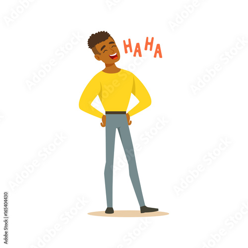Happy black man laughing out loud colorful character vector Illustration