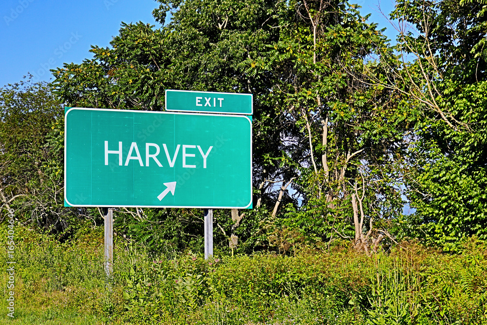 US Highway Exit Sign For Harvey
