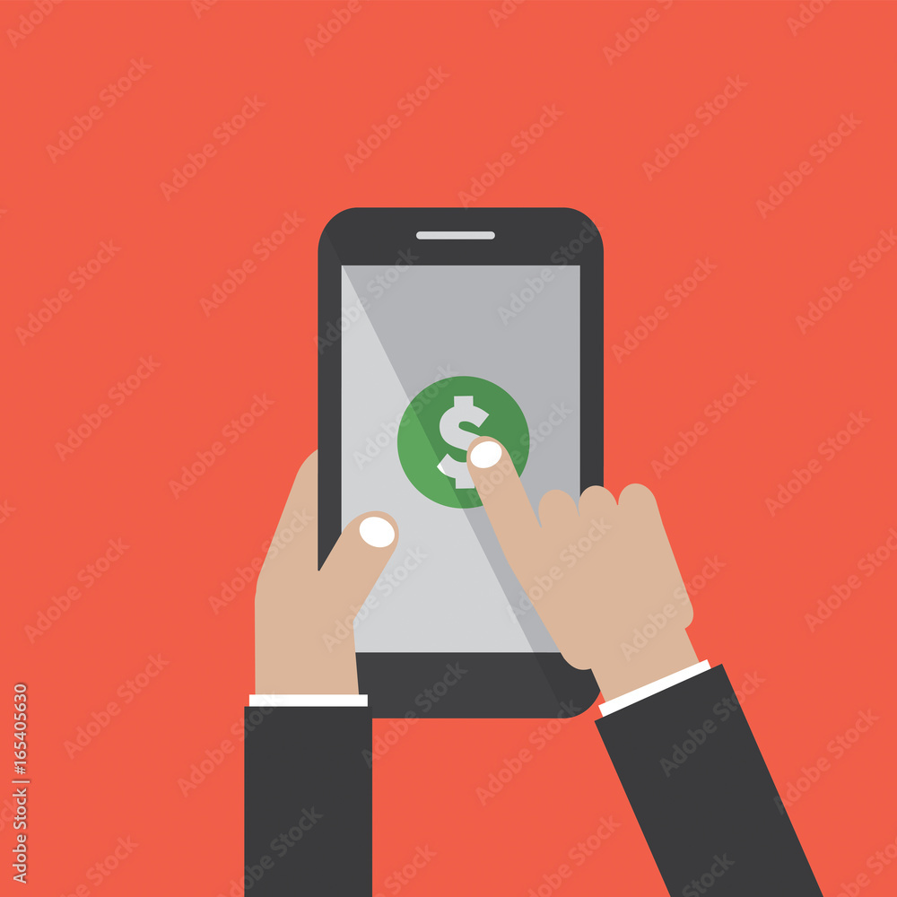 Hand Touching Smartphone With Dollar Sign Vector Illustration Hand Touching Smartphone With Dollar Sign Vector Illustration