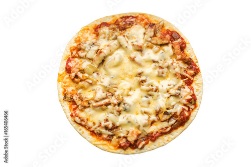 fresh spicy pizza isolated on white background