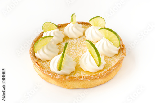 Lemon Tart with Meringue Swirls and Lime Slices