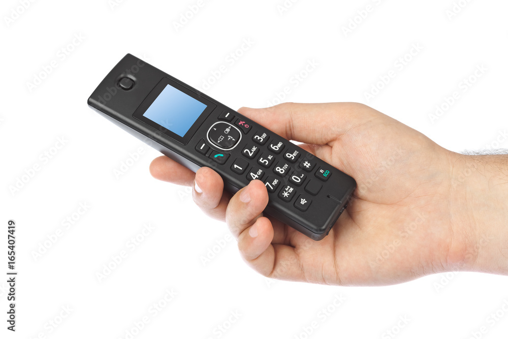 Hand with wireless radio telephone Hand with wireless radio telephone