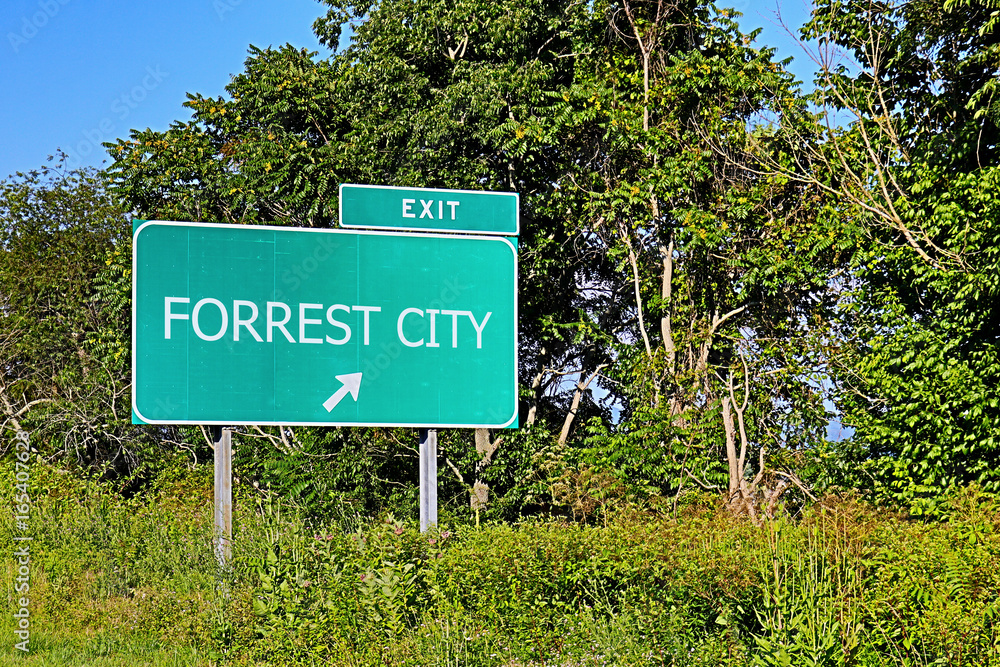 Fototapeta premium US Highway Exit Sign For Forrest City