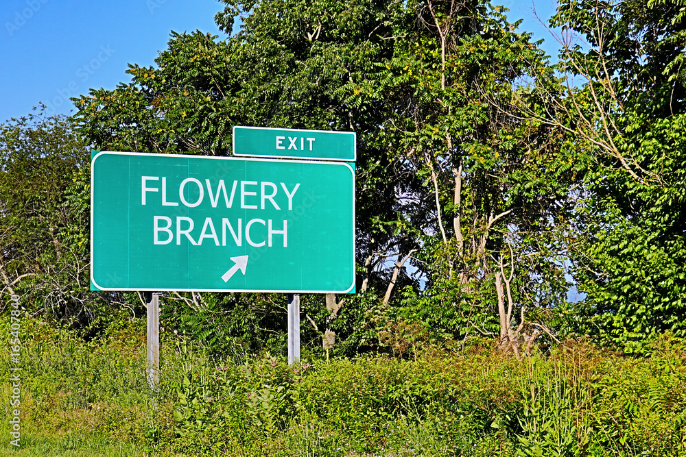 US Highway Exit Sign For Flowery Branch