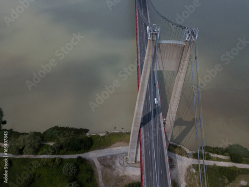 Pylon of Tancarville bridge from the drone photo