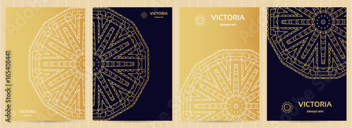 A4 format cards decorated with mandala in golden colors.Vector islamic template for restaurant menu, flyer, greeting card, brochure, book cover and any other decoration.