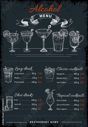 Alcoholic Drinks And Cocktails Menu