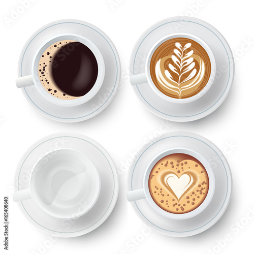 Coffee Cups Set With Latte Art