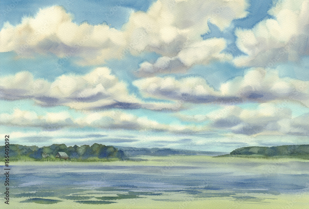 Obraz premium clouds over the lake watercolor