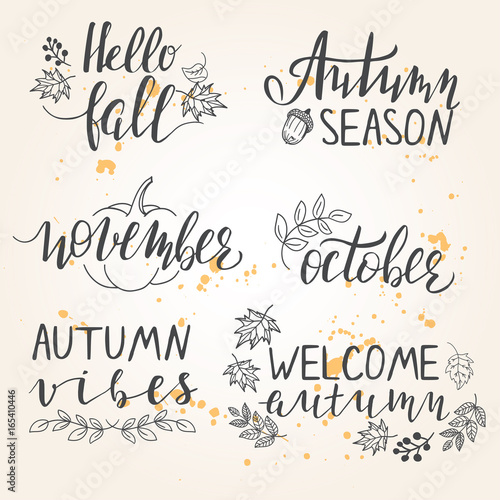 Hand lettered autumn season phrases