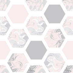 Handdoek met foto Marmeren hexagons patronen Marmeren zeshoeken in zachte tinten  © Diana Vyshniakova