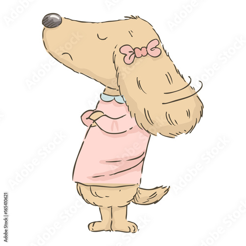 Cute cartoon Dachshund acting sulky