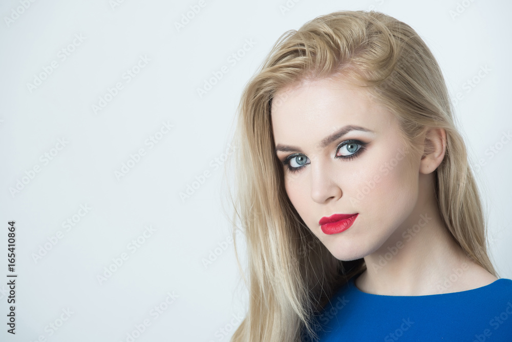 Lady with red lips on pretty face