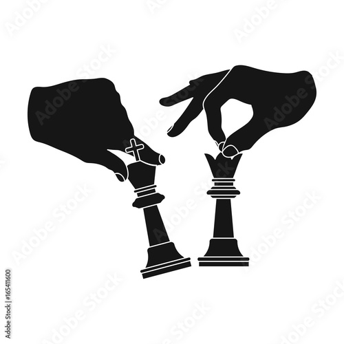 Hands holding chess pieces. Chess single icon in black style vector symbol stock illustration web.