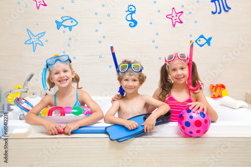 Children play in the bathroom