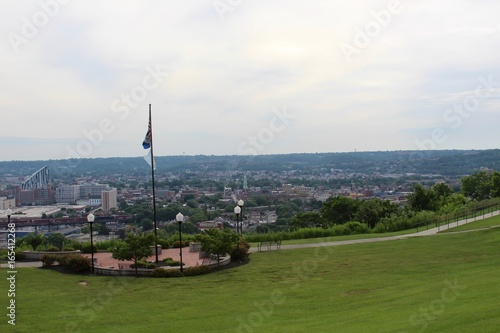 The cityscape from a park on a hill above the city.