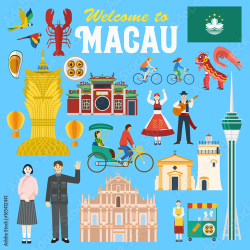 Illustration of Macau landmark and icons, Vector