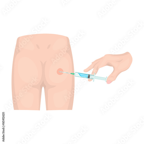 Intramuscular injection into the buttock with a syringe. Medicine single icon in cartoon style vector symbol stock illustration web.