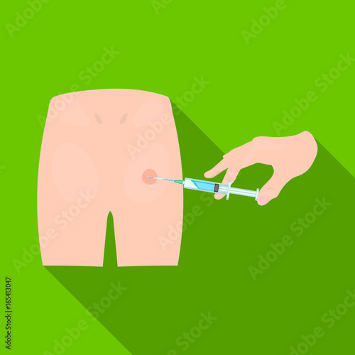 Intramuscular injection into the buttock with a syringe. Medicine single icon in flat style vector symbol stock illustration web.