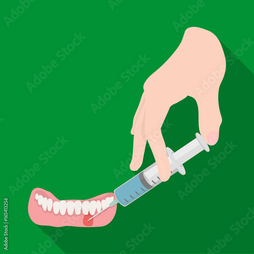 An anesthetic injection in the gum. Stomatology single icon in flat style vector symbol stock illustration web.