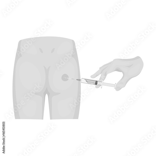 Intramuscular injection into the buttock with a syringe. Medicine single icon in monochrome style vector symbol stock illustration web.