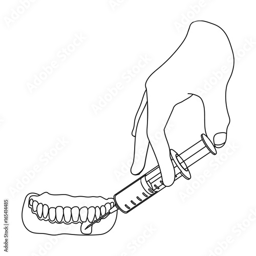 An anesthetic injection in the gum. Stomatology single icon in outline style vector symbol stock illustration web.