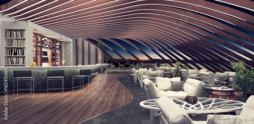Fotografiet Modern concept design of restaurant lounge 3D Render