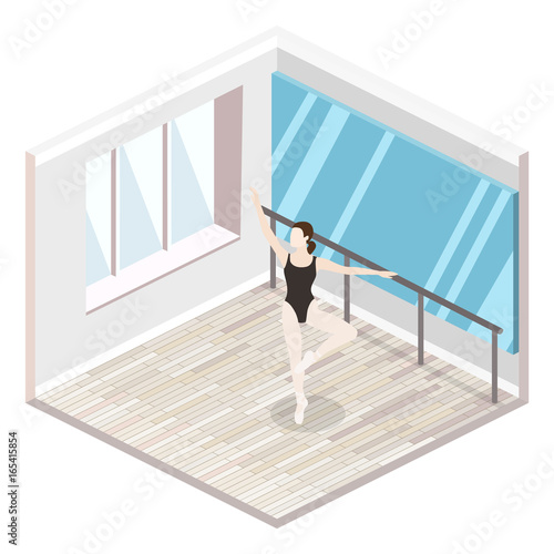 Isometric flat 3D isolated concept vector cutaway interiortraining dance-hall