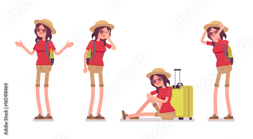 Tourist woman negative emotions set