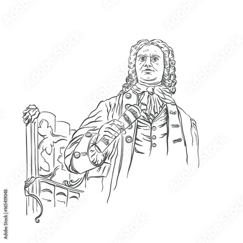 Bach Johann Sebastian, portrait of the composer , vector, hand drawn