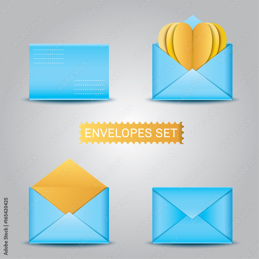 Realistic Blue envelopes and Card heart. envelope blank envelope. mock up envelope template Realistic Blue envelopes and Card heart. envelope blank envelope. mock up envelope template