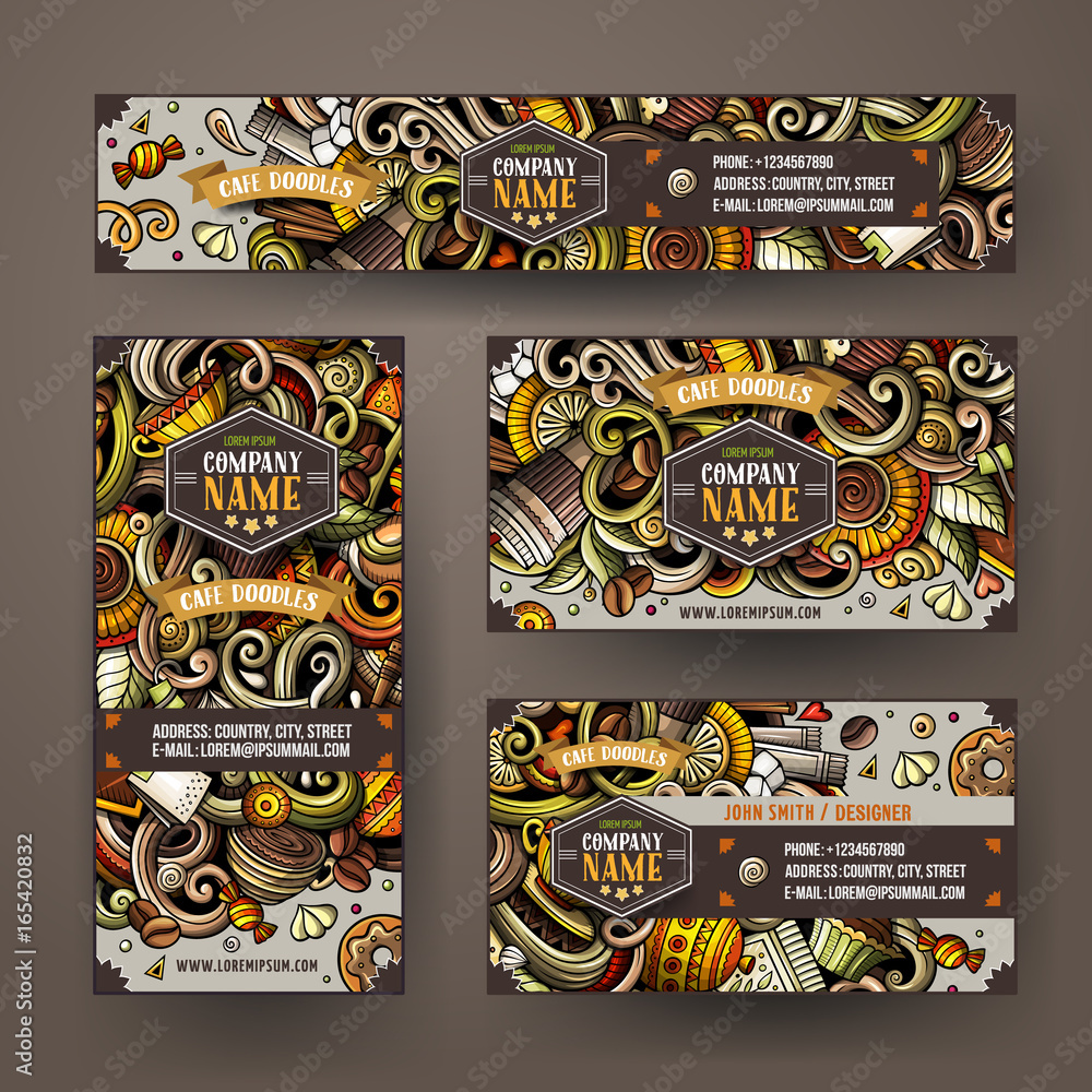 Corporate Identity set with doodles hand drawn Cafe theme
